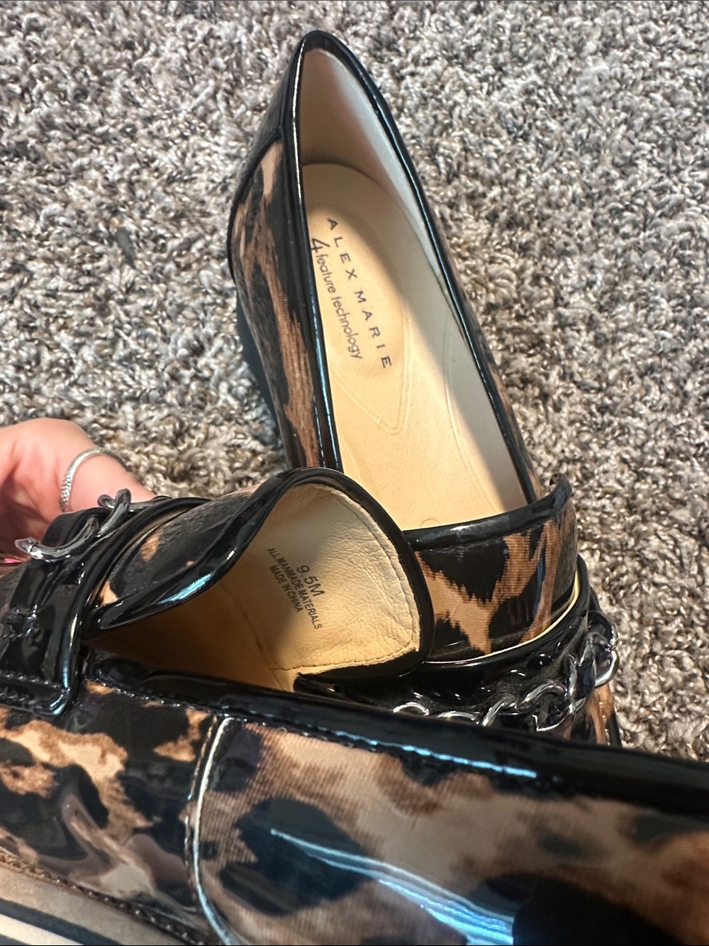 Alex Marie Leopard Patent Loafers in Black and Tan - Picture 2 of 8